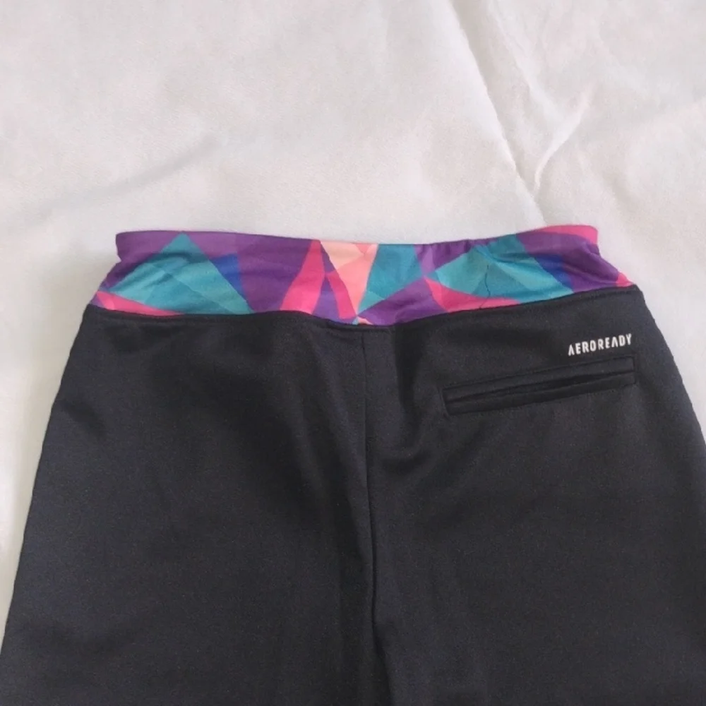 Adidas Black Multi Color Band Activewear Performance Sporty Athletic Pants YOUTH